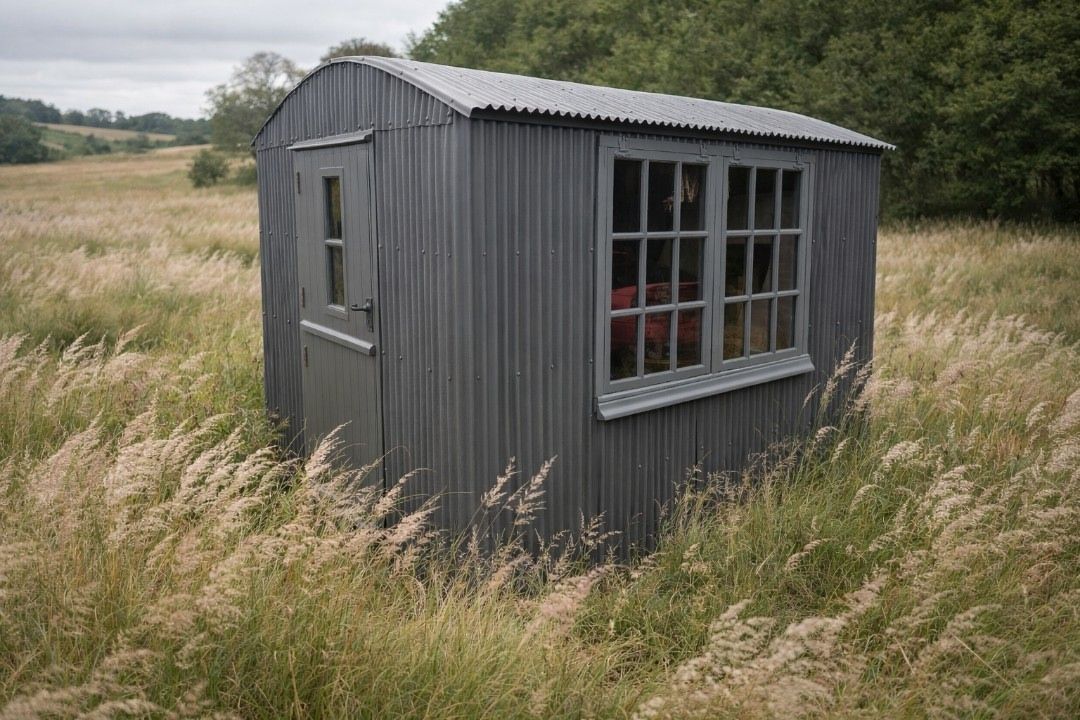 Shepherd style garden building in a meadow