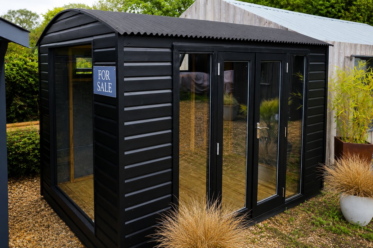 Black contemporary shepherd-style garden room
